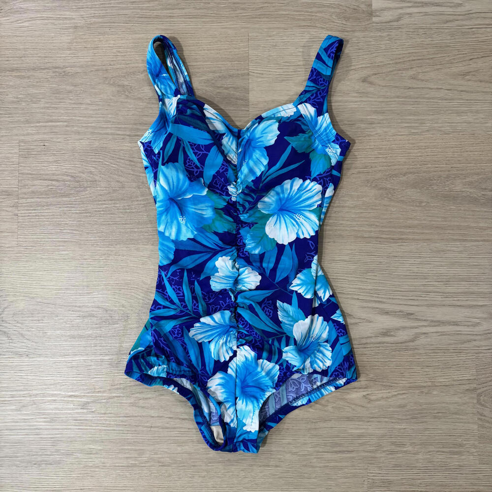 Maxine of Hollywood Blue Floral One-Piece Swimsuit Size 10